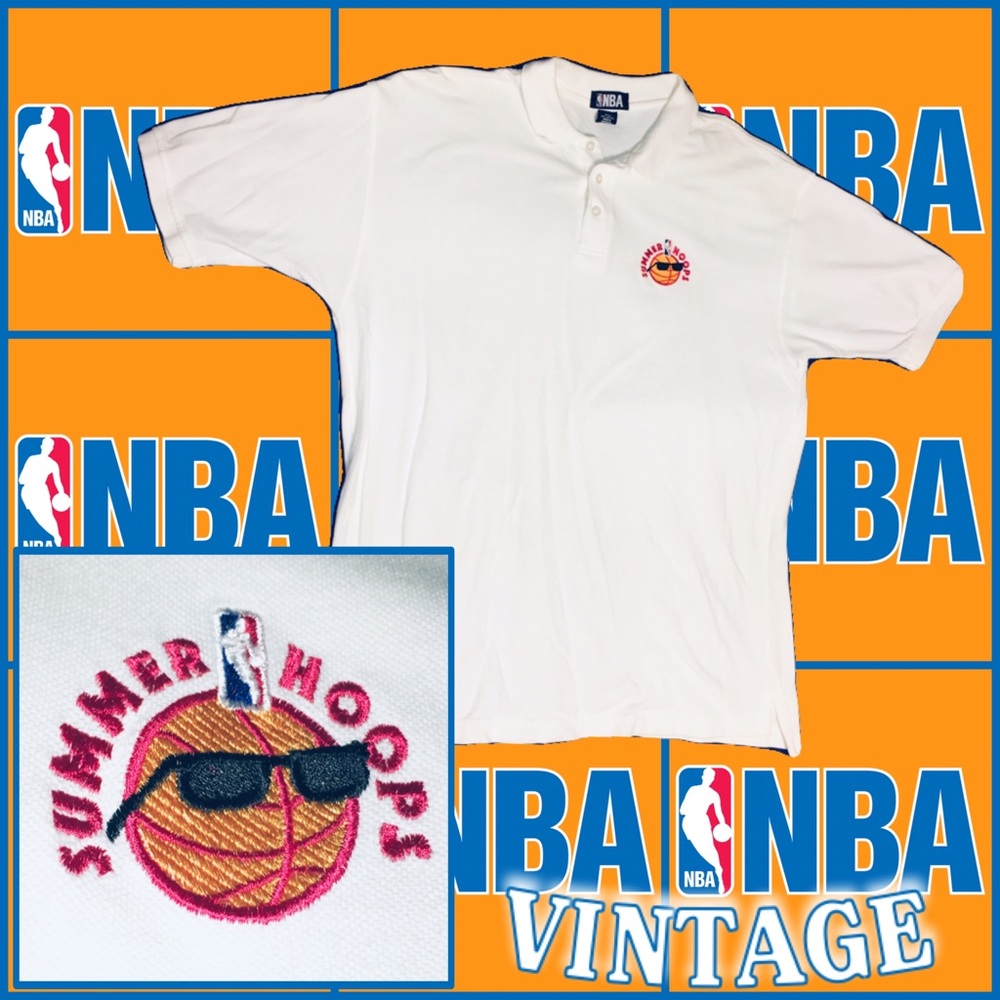 NBA Summer Hoops Vintage Men’s XL White Polo Shirt